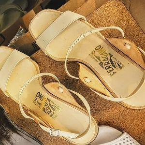 Salvatore Ferragamo White Sandal Kitten Heels Sz 7m